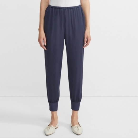 Theory | Women’s steel grey 100% silk Arai pull on jogger pants w/pockets size M - Picture 10 of 12